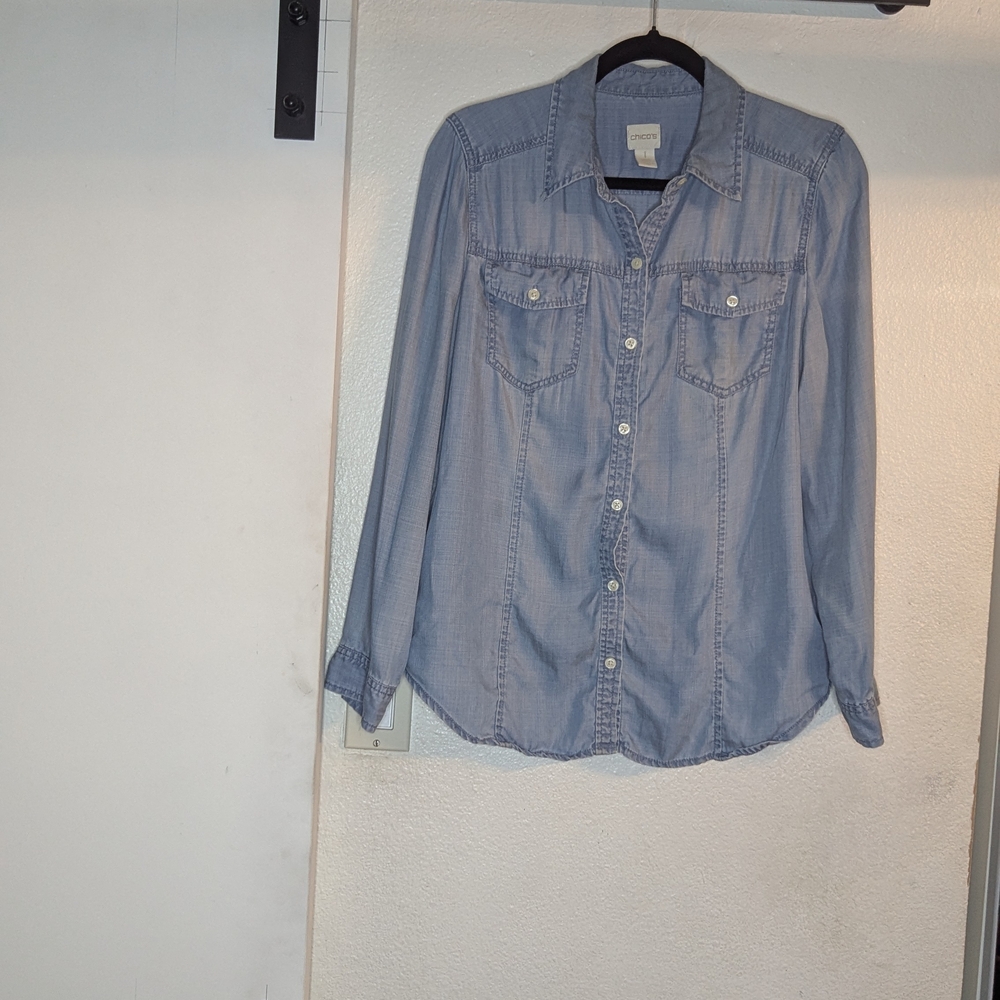Chico's Light Blue Button-Front Shirt